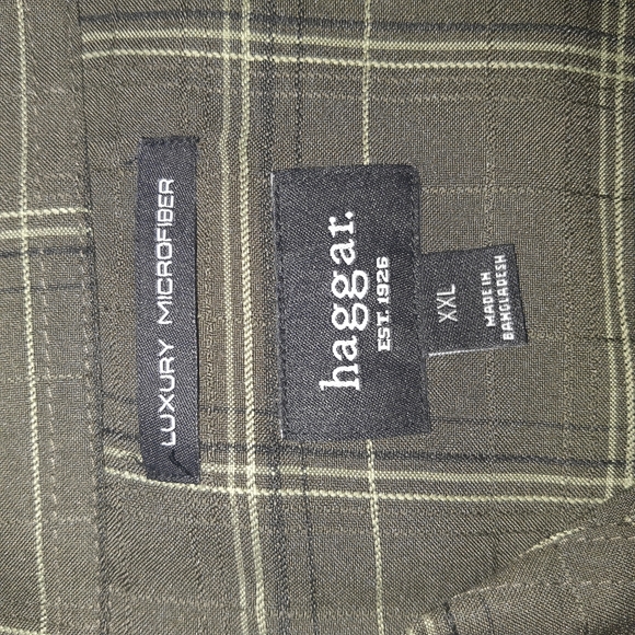 Men's Haggar Premium Luxury Microfiber Long Sleeve Shirt XXL Green Striped - Picture 4 of 9
